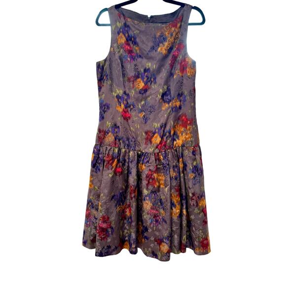 Ralph Lauren Silk Drop Waist Floral Sleeveless Grey Knee-Length Dress Size 10 - Picture 9 of 9